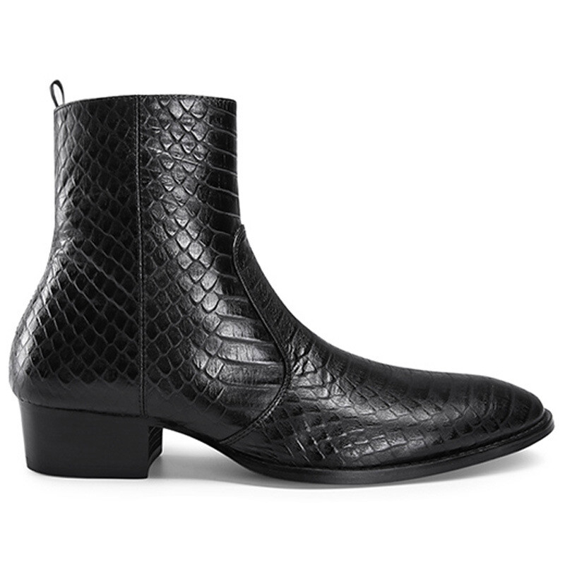 British Chelsea Boots Real Leather Men Western Cuban Heel Snakeskin Formal Dress-image