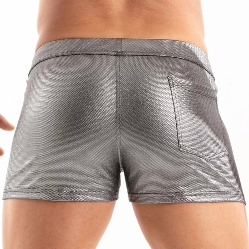 TOF PARIS Swim Shorts Metal 2-Large Zipped Pockets Low-Rise Swimwear Silver 22 - Picture 3 of 6