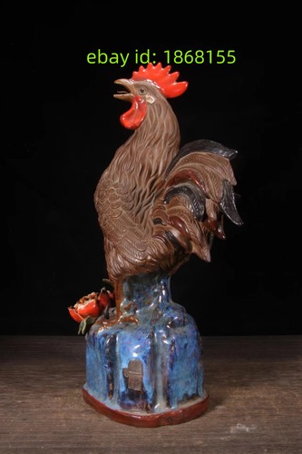 17.3" old china porcelain handmade rooster cock flower Exquisite big statue - Picture 5 of 8