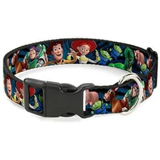 Buckle-Down Plastic Clip Collar - Toy Story Characters Running2 Denim Rays - 1"
