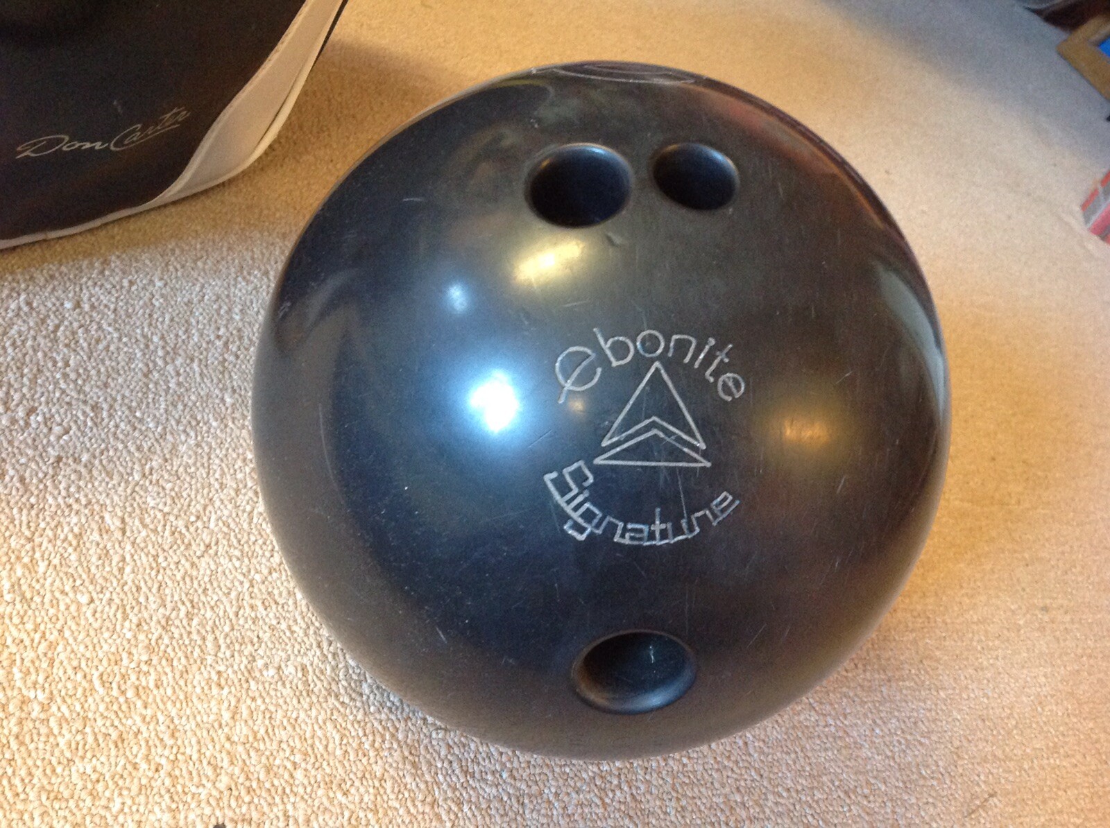 Vintage Ebonite Signature Bowling Ball, 15 lbs. Drilled / Engraved “Bob