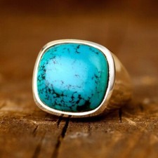 Turquoise Signet Ring for Men, 925 Sterling S...