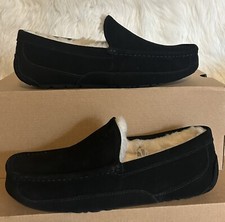 Ugg Men's Ascot Black Slippers Water-Resistant Suede Natural Wool Lining size 9