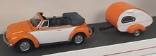 Schuco NEW HO 1/87 Scale VW Bug with Matching Camper Trailer in Orange & White