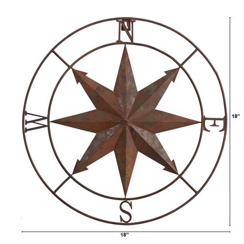 Nearly Natural 18in. Rustic Nautical Metal Compass Wall Art Decor - 第 2/3 張圖片