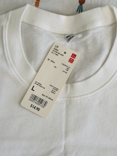 Tunica donna Uniqlo UT nuova con etichetta cotone spacco relax maglietta bianca oversize L - Foto 2 di 5