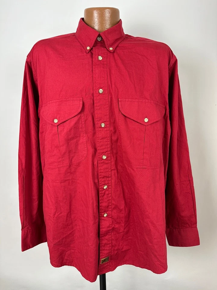复古 90 年代 Boston Trader 衬衫男式大号红色长袖纽扣棉全新带标签 — 第 2/4 张图片