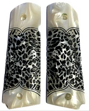 1911 Colt & Clones custom grips Bourbon Street Bouncer Pearl & Leopard