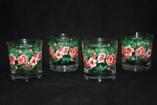 SET OF 4 VINTAGE LIBBY HAND PAINTED FLORAL ROSE JUICE GLASSES PIONEER WOMAN
