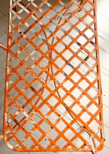Vintage Ornate Wrought Iron Two Seater Garden Bench, Leaf Design in Faded Orange - Picture 7 of 11
