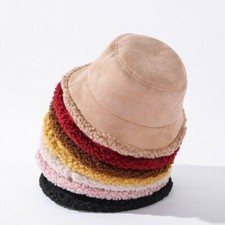 Women Faux Fur Bucket Hat Lambs Wool Cap Winter Thick Warm Hats Fashion