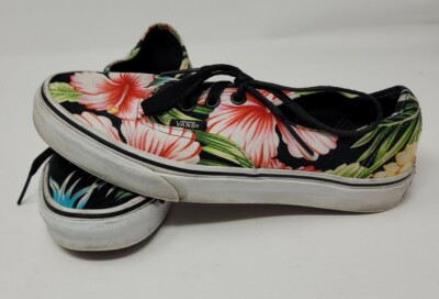 Vans Sneakers Shoes Hawaiian Tropical Black Floral Print Women