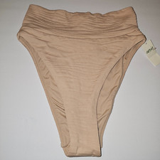 American Eagle Aerie Wide Band High Cut Cheeky Bikini Bottom MEDIUM Beige Textur