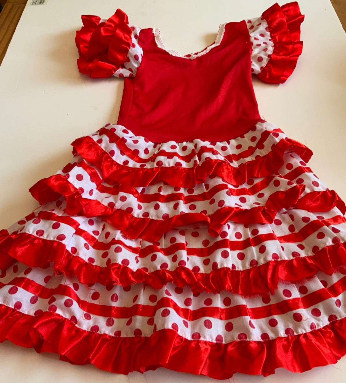 Niñas Rojo Blanco Lunares Flamenca Disfraz Vestido Niño Edad 18-24 Meses