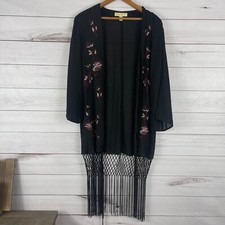 Urban Outfitters Staring at Stars Black Embroidered Fringe Kimono sz S