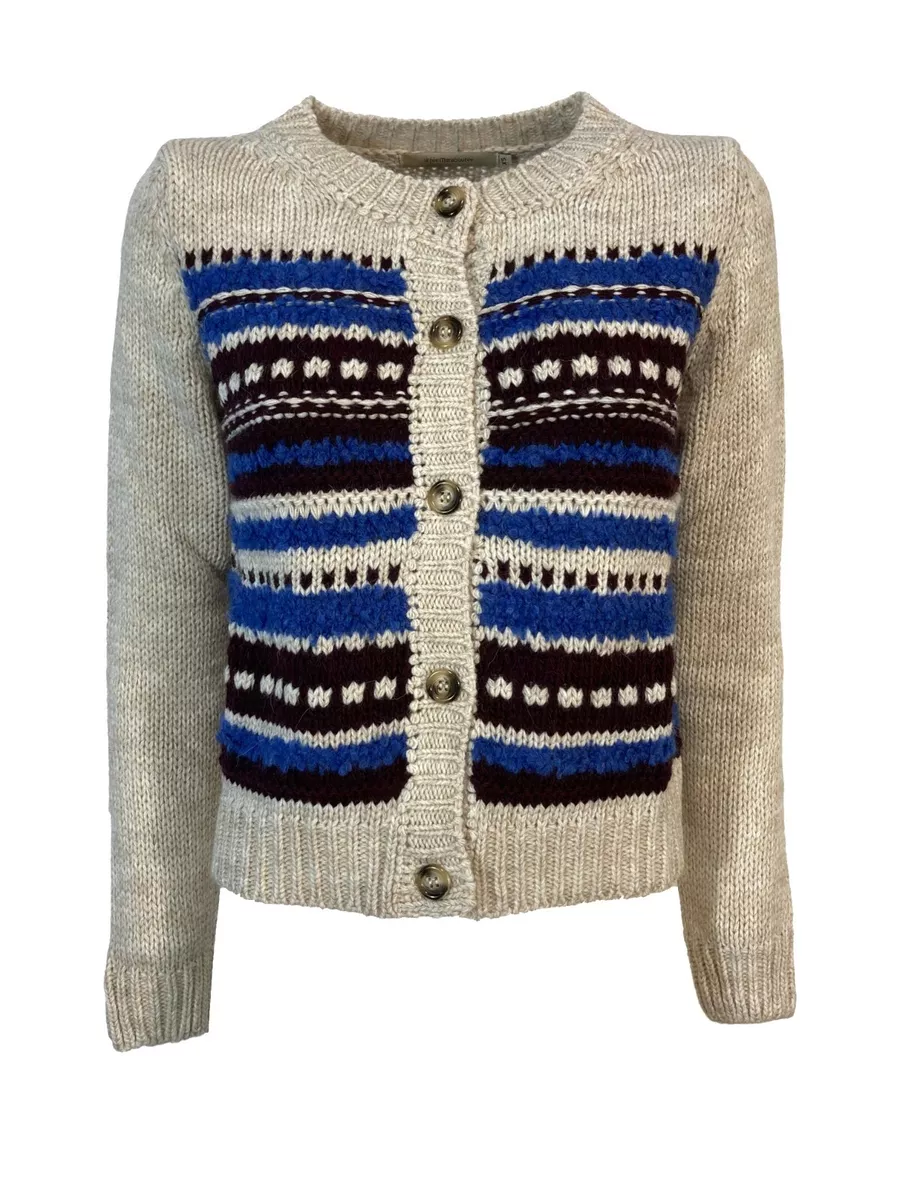 LA FEE MARABOUTEE Cardigan off White Inserts Blue Satin Blu Art