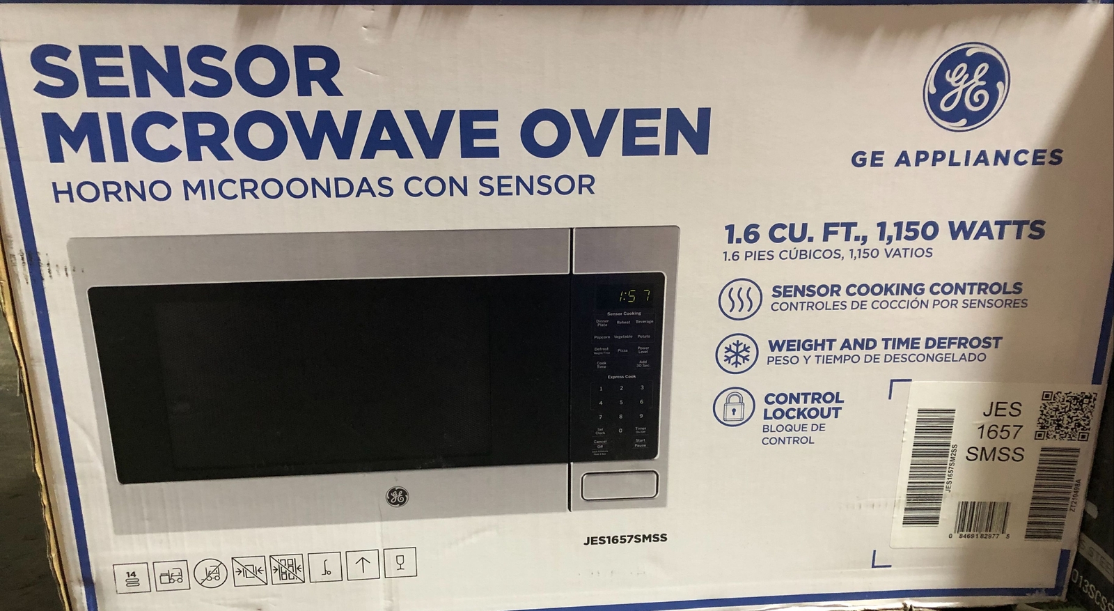 GE 1.6 Cu.Ft 1150 Watts Countertop Microwave Stainless Steel Sensor
