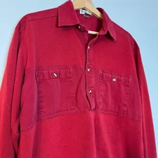 VTG Norm Thompson Sweater Red Long Sleeve Pocket Men's Large Eclectic Grandpa