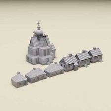 6mm Russian Rural Village Combo with Church |  WWII miniature tabletop terrain