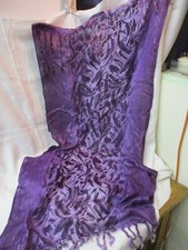 Vintage cotton/rayon blend Ladies Shawl Scarf mixed purples with fringe