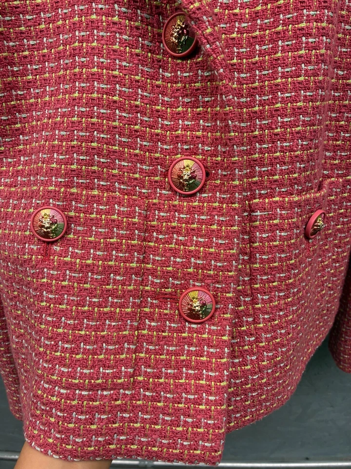 Chaqueta Chanel Tweed Mujer’s FR 40 US 8 Rojo Rosa Mezcla Lana Forro Seda Blazer Foto 3 de 4