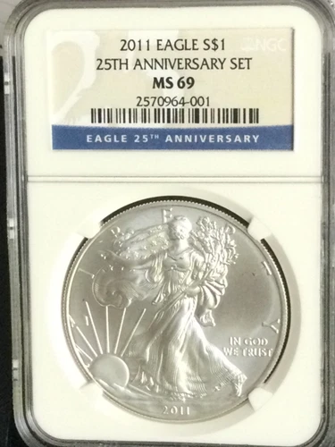 2011 AMERICAN SILVER EAGLE NGC MS69 “25th ANNIVERSARY SET”