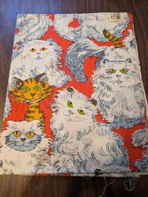 Rare Cats MCM 1960s Funky Kitties 55''x45'' From House N Home Fabrics Arts & Craft