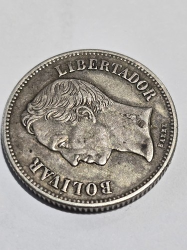 2 Bolivares 1929 Venezuela Silver Choice AU++ RARE IN HIGH GRADE - Picture 3 of 4