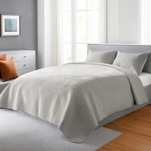 Juego de edredón de terciopelo de lujo tamaño, colcha acolchada de gran tamaño Queen gris suave Foto 2 de 4