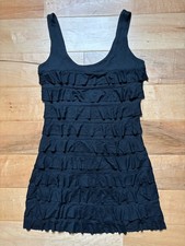 Express Sleeveless Black Dress XS Ruffle Stretchy Scoop Neck Bodycon Mini