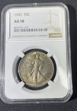 AU 58 Graded 1943 Year Liberty Walking Half Dollars (1916-1947