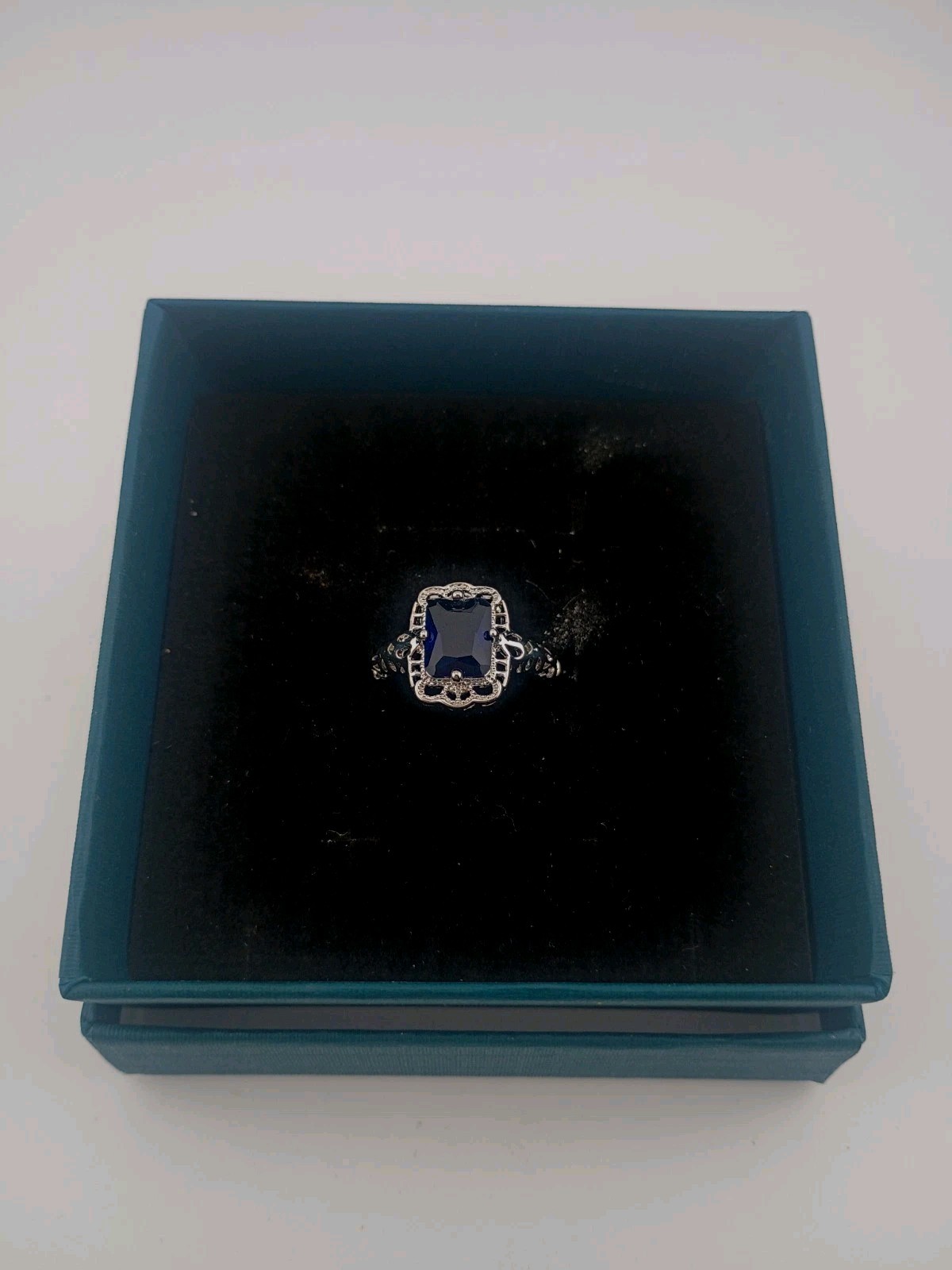 Silver Cocktail Ring with Blue Rectangular Stone … - image 6