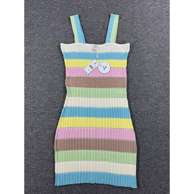 PQ Swim Dress Womens Medium Large Dolce Dalilah Ribbed Knit Colorful Stripe