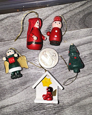 5pc Mini Wooden Christmas Hanging Ornaments Angel  Nativity Scene Multicolor