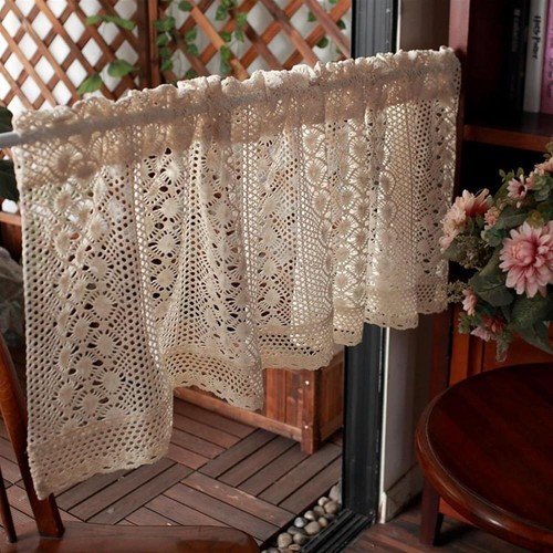 Tenda corta vintage in pizzo all'uncinetto a mano pannelli Valance livelli caffè decorazione cucina - Foto 4 di 28