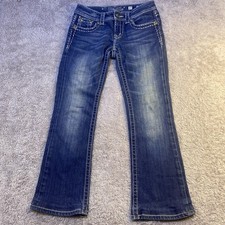 Miss Me Women's Boot Blue Faded Jeans 27 Embellished Thick Stitch Honeycombed