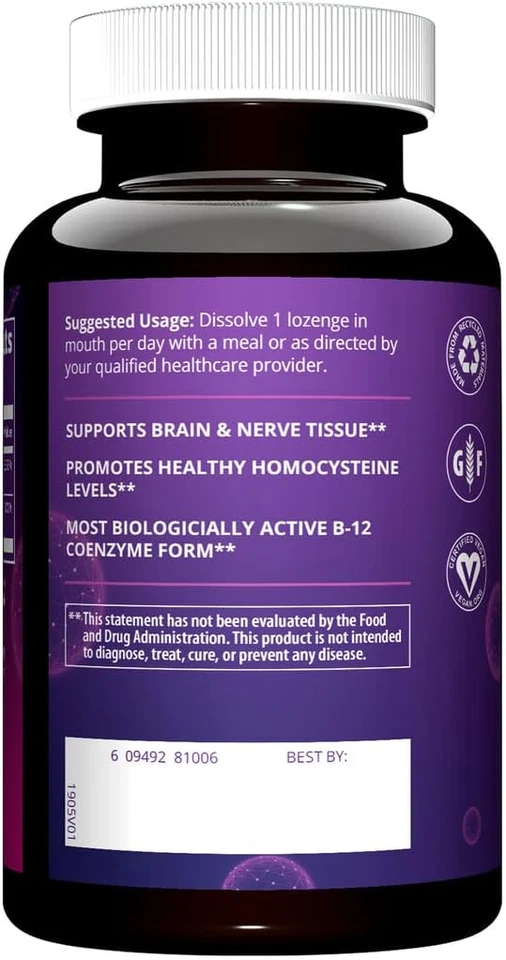 MRM - Vitamin B-12 (sublingual tabs - Methylcobalamin) with Folic Acid 60... - Image 3 of 3