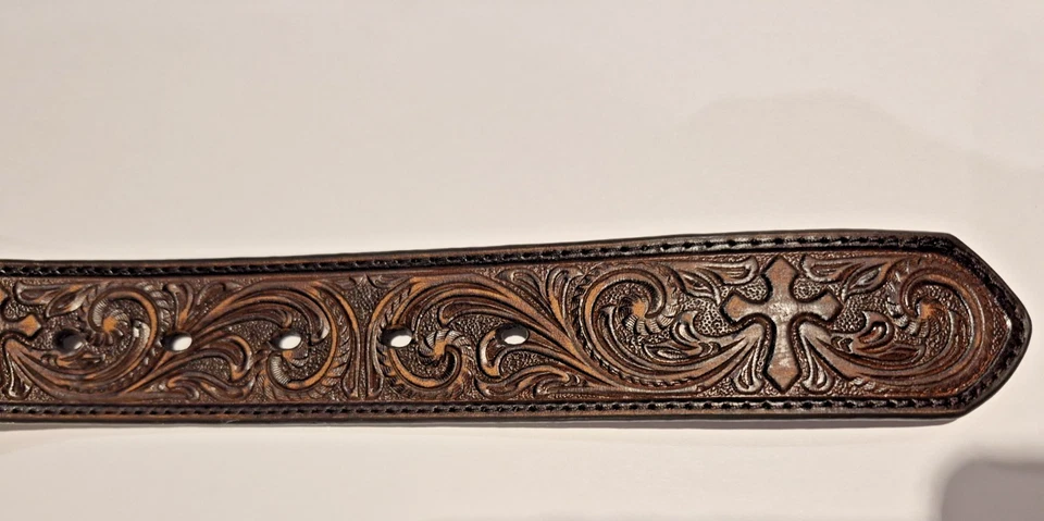 Cinturón NOCONA Western Tooled Cuero Turquesa Plata XL Foto 4 de 4