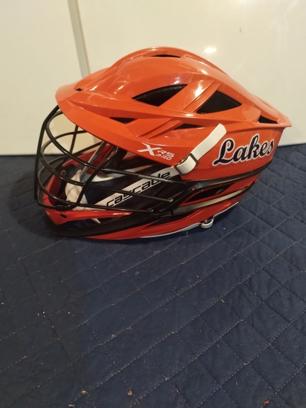 USED Cascade XRS Lacrosse Helmet Orange/White Official PLL Helmet Xtra Comfort 