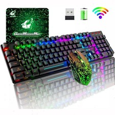 Wireless Gaming Keyboard and Mouse Combo Rainbow Backlit Rechargeable for PC Mac