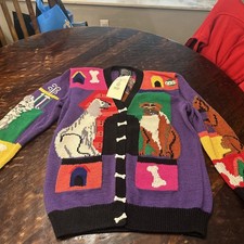 VTG 90s Berek Hand Knitted Dog Sweater - Purple- Size - Small