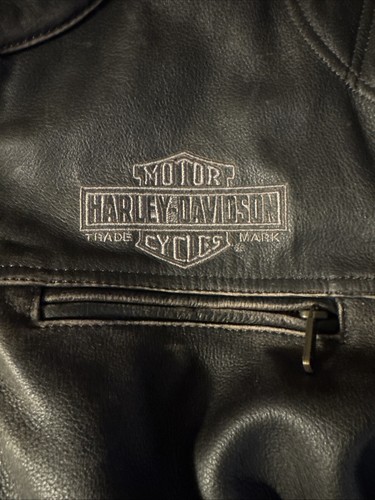 HARLEY DAVIDSON MENS XL TALL BROWN DISTRESSED EMBROIDERED LEATHER JACKET XLT EUC - Picture 4 of 11