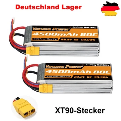 YOUME POWER 2x Youme 6S 4500mAh Lipo Akku XT90 22,2V Batterie für Flugzeug Auto Drohne Losi