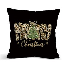 Leopard Christmas Pillow Cover 18x18 Inch, Merry Christmas Tree Throw Pillowc...