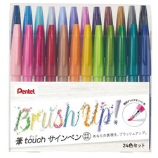 Pentel "Brush-up" Brush pen, Fude Touch Sign Pen - 24 Color Set  From JAPAN