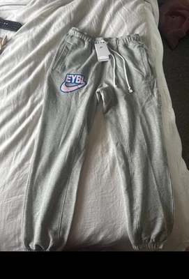 Nike Dri-FIT EYBL Logo Grey Jogger Trousers Size L Pockets Drawstring - Image 1 of 4