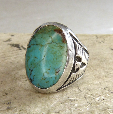 Vintage Navajo Sterling Silver & Turquoise Thunderbird Ring Estate