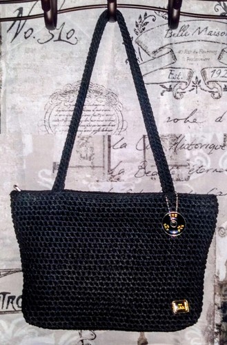 RAR Vintage The SAK Sm. Gewebte Doppelhenkel Beuteltasche Handtasche schwarz Taschenanhänger Logo TOP! ❤️