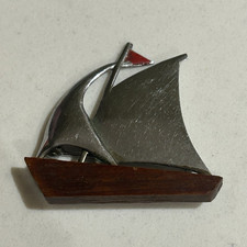Vintage 1930s Jakob Bengel Art Deco Galalith & Chrome Yacht Brooch