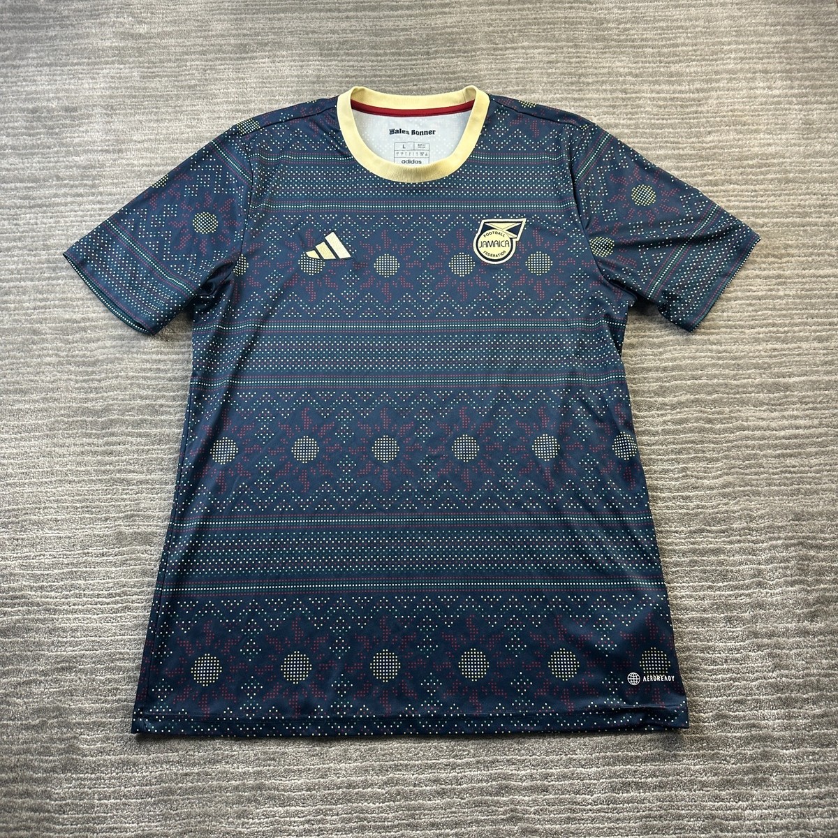 Jamaica Adidas Jersey Mens Large Blue Soccer Football Pre Match